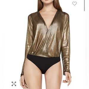 BCBGENERATION Gold Metallic Mesh Bodysuit